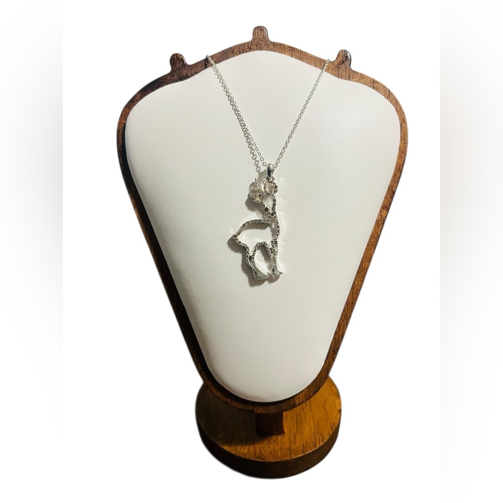 Avon Silver-Tone Reindeer Rhinestone Pendant Necklace (2011)